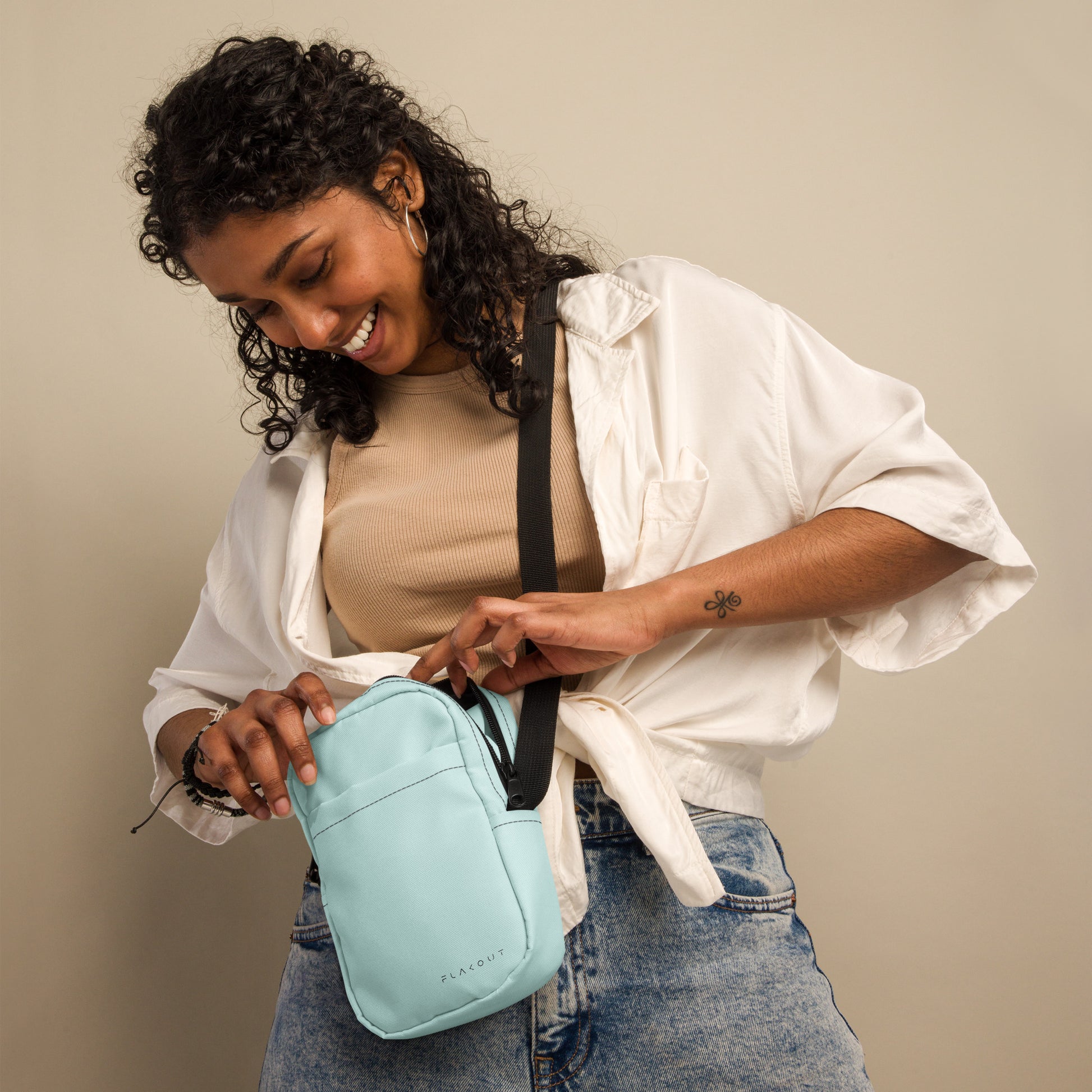 Unisex Water-resistant Crossbody Bag - Light Blue - FLAKOUT