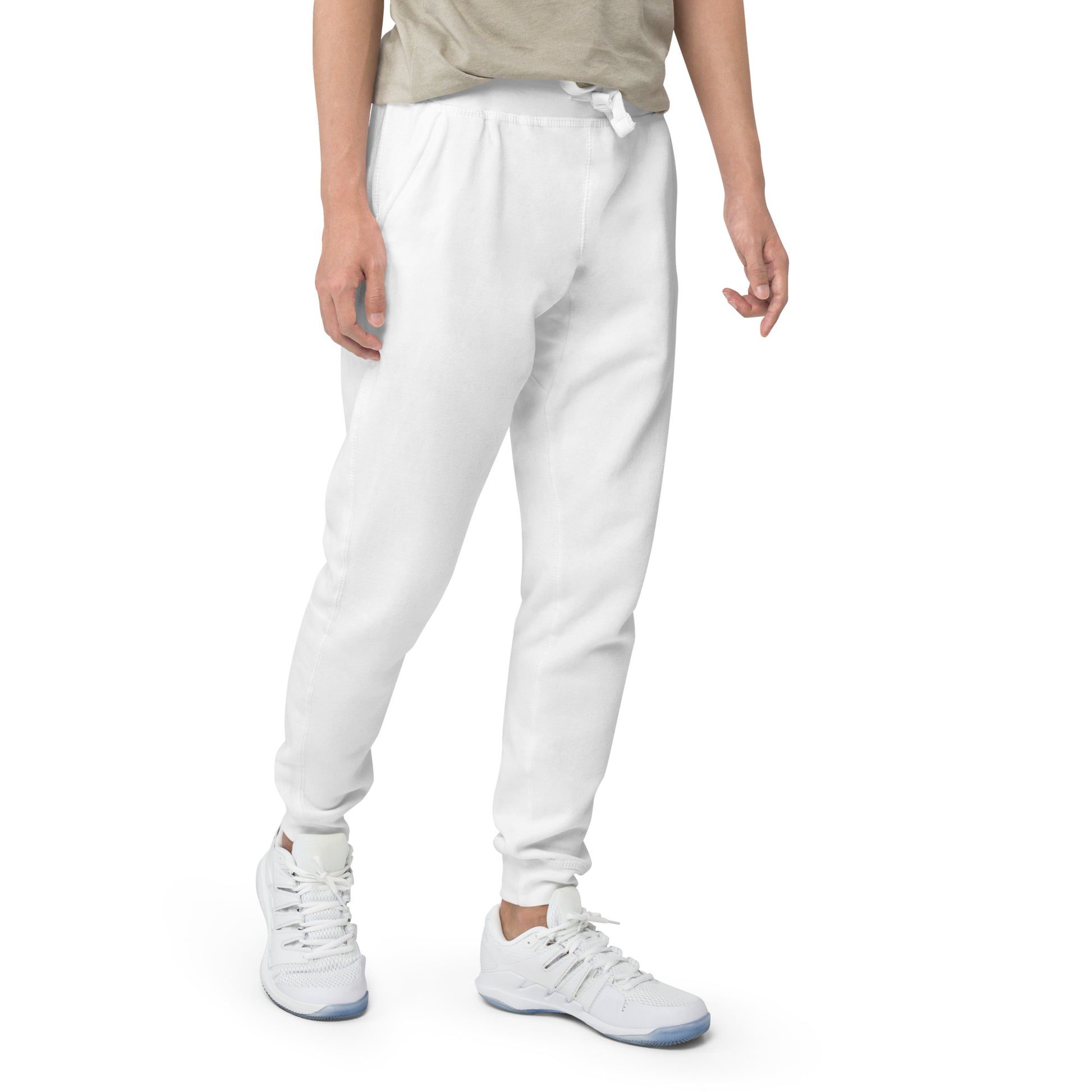 FLAKOUT Logo Back Leg Unisex Fleece Sweatpants - White - FLAKOUT