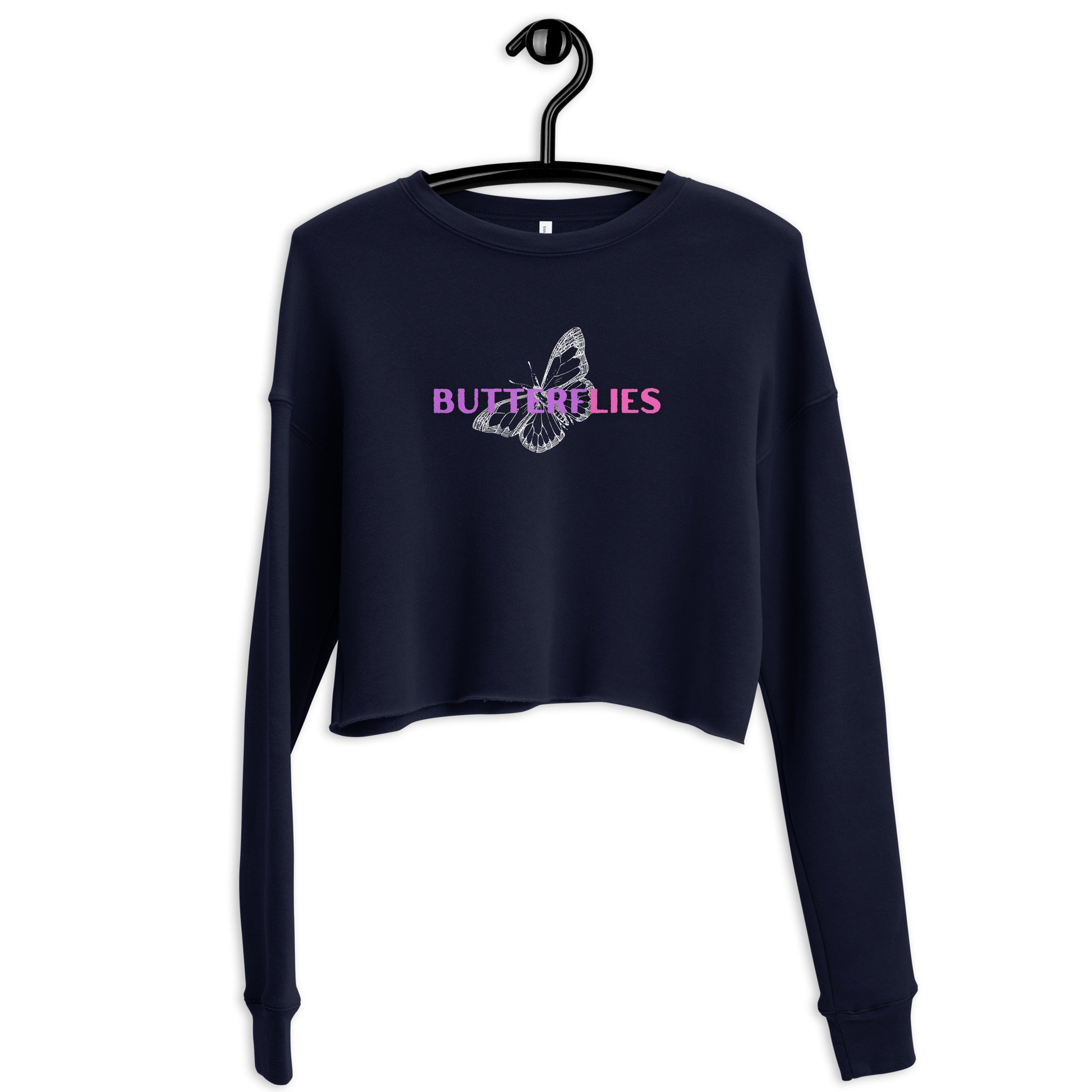 Whispers Of Wings Butterflies Women's Crop Sweatshirt - Navy - FLAKOUT