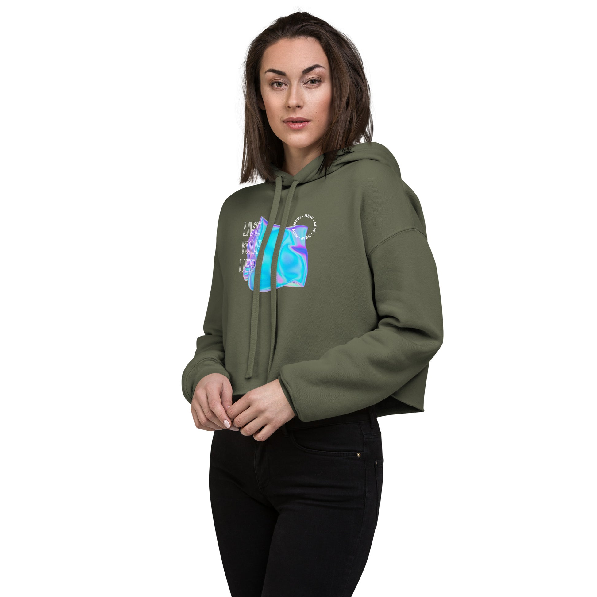 Vivid Existence Live Your Life Women's Crop Hoodie - FLAKOUT